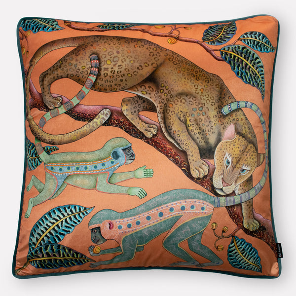 Monkey Tales Coral Velvet Cushion Cover