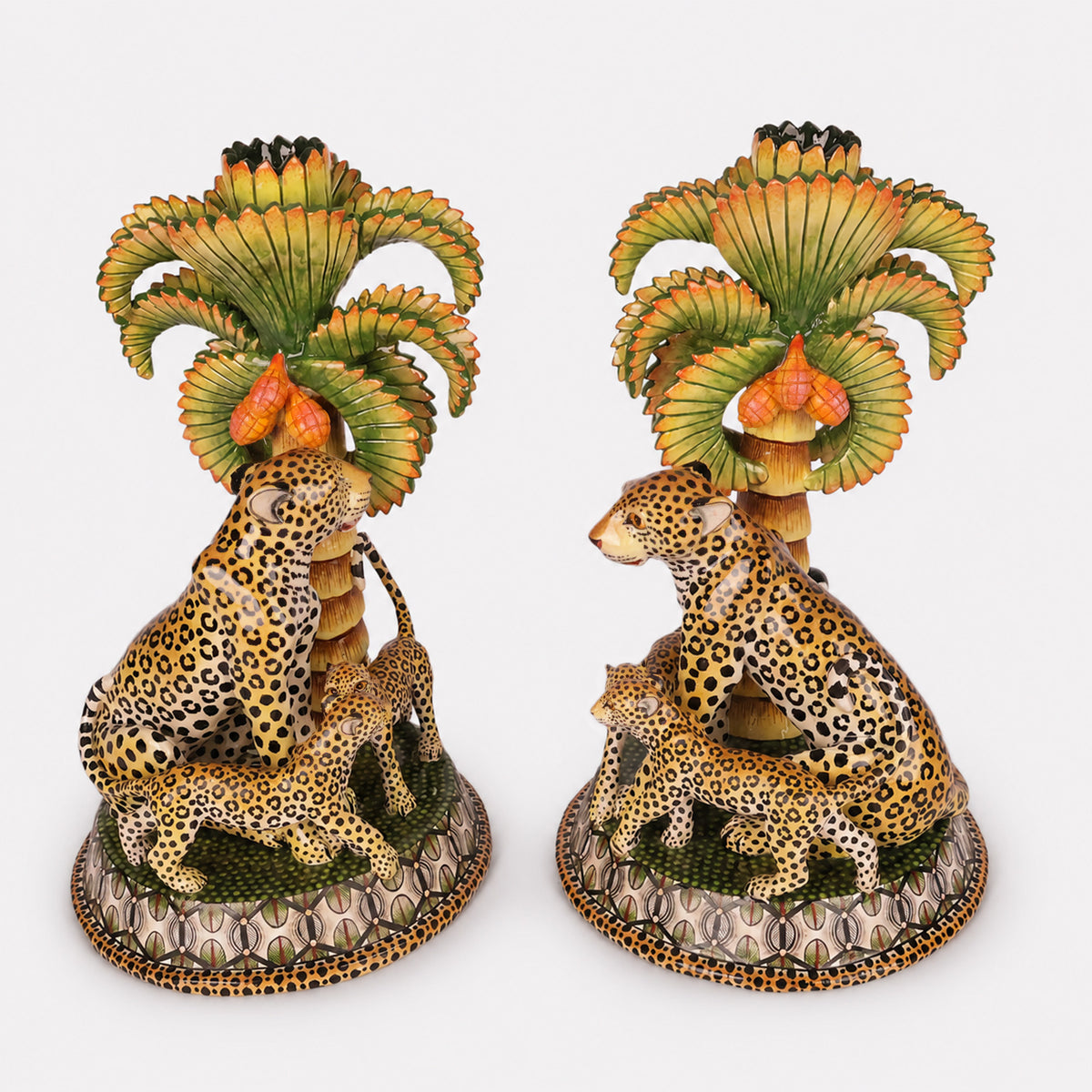 Leopard and Palm Candle Holders
