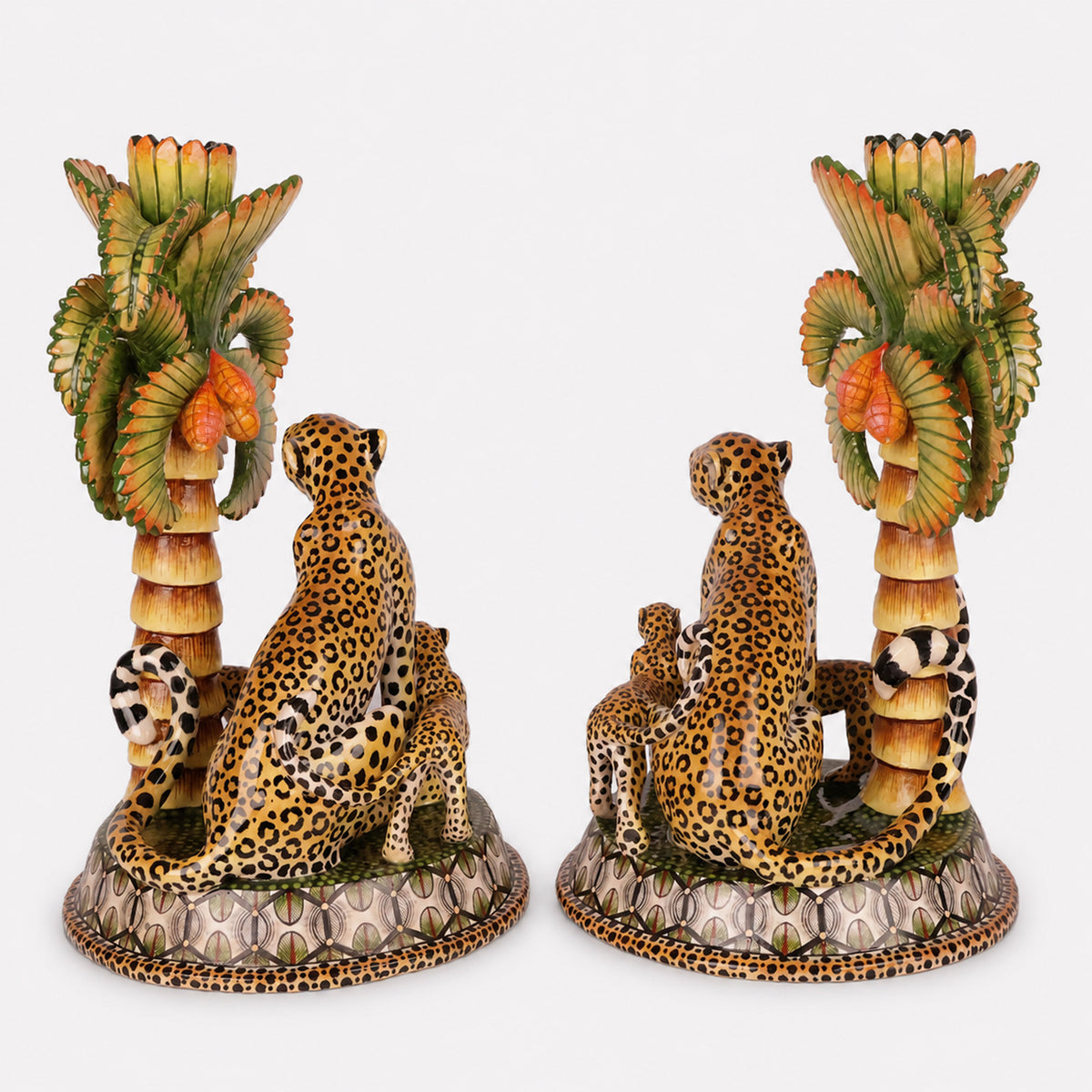 Leopard and Palm Candle Holders