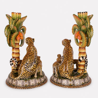 Leopard and Palm Candle Holders