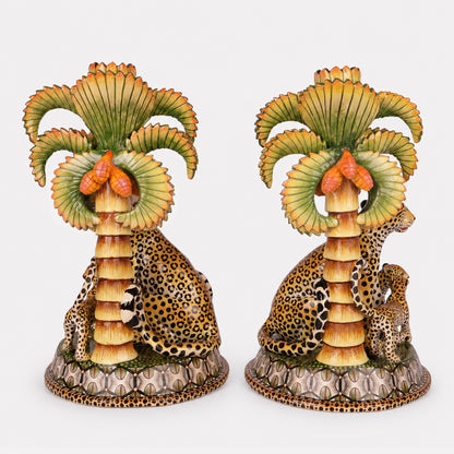 Leopard and Palm Candle Holders
