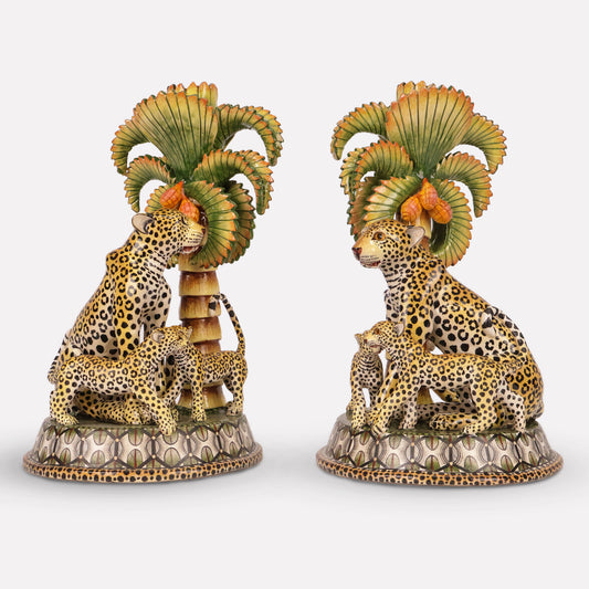 Leopard and Palm Candle Holders