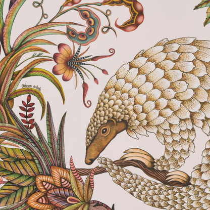 Another detailed view showcasing the artistic depth and shading used in the pangolin and floral design.