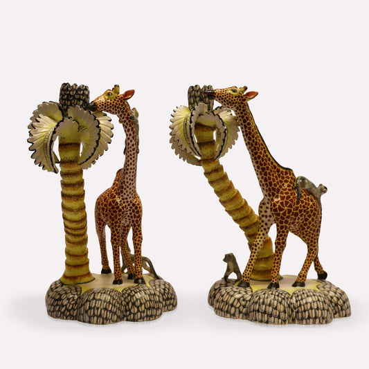 Giraffe & Monkey Palm Tree Candle Holders