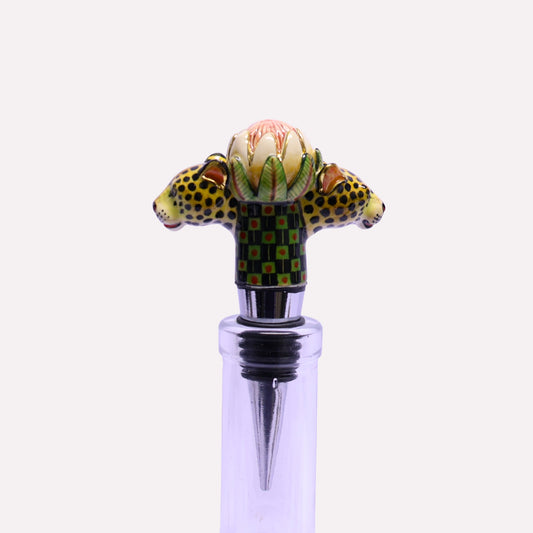 Leopard and Protea Ceramic Stopper