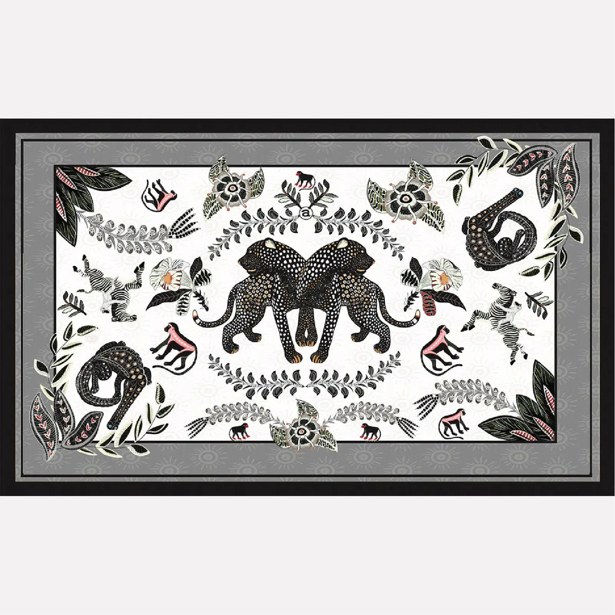 Royal Leopard Tablecloth Charcoal on Natural Ardmore Design