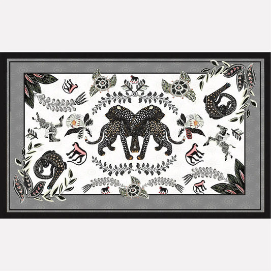 Royal Leopard Tablecloth Charcoal on Natural Ardmore Design