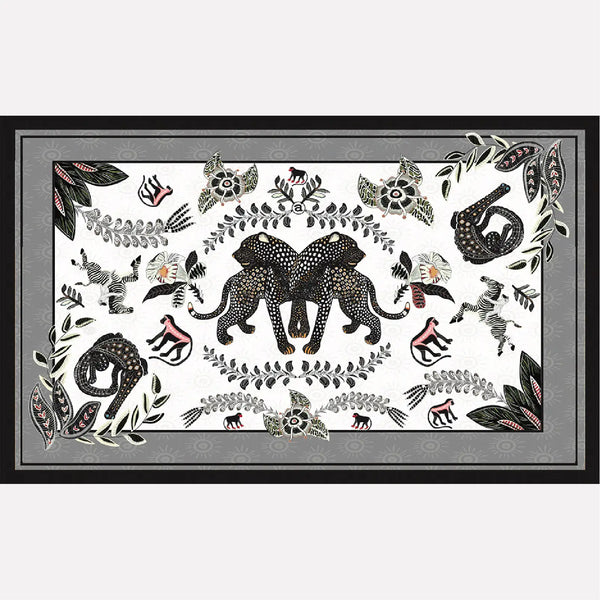 Royal Leopard Tablecloth Charcoal on Natural Ardmore Design