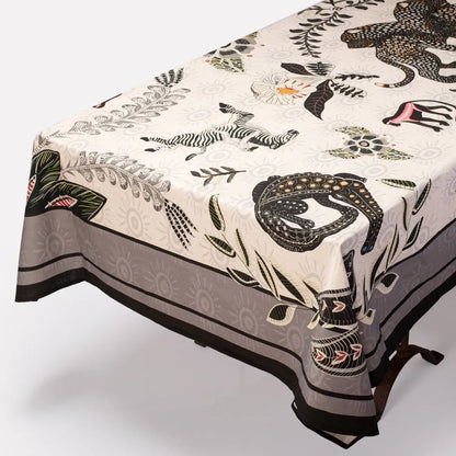 Royal Leopard Tablecloth Charcoal on Natural Ardmore Design
