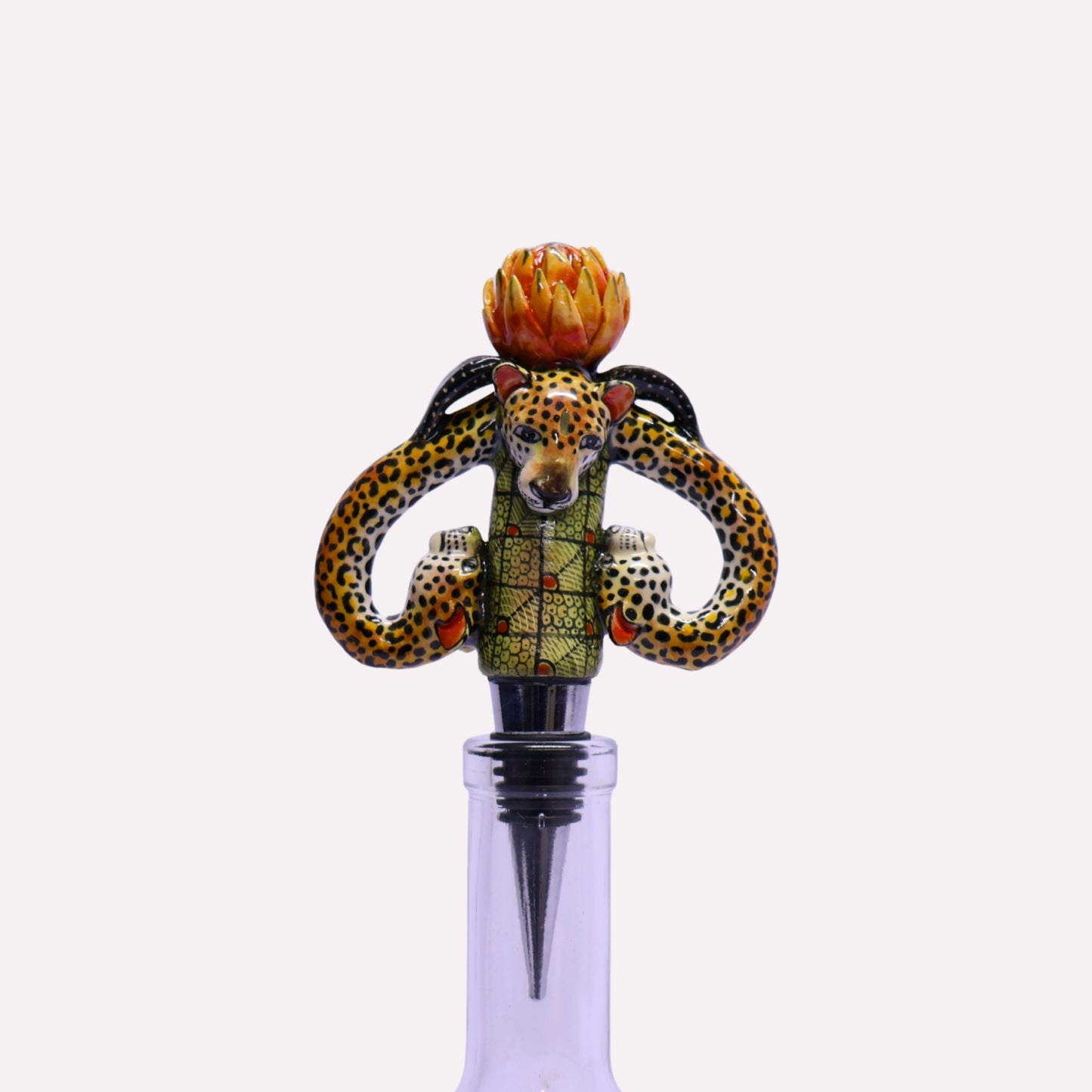 Leopard & Protea Ceramic Stopper