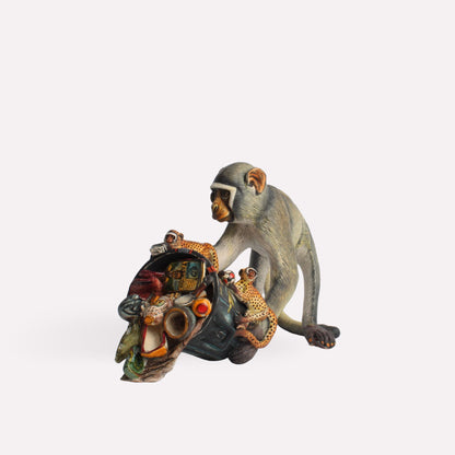 Monkey With Bin Sculpture