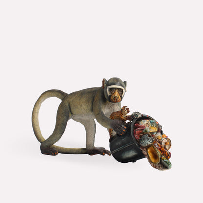 Monkey With Bin Sculpture