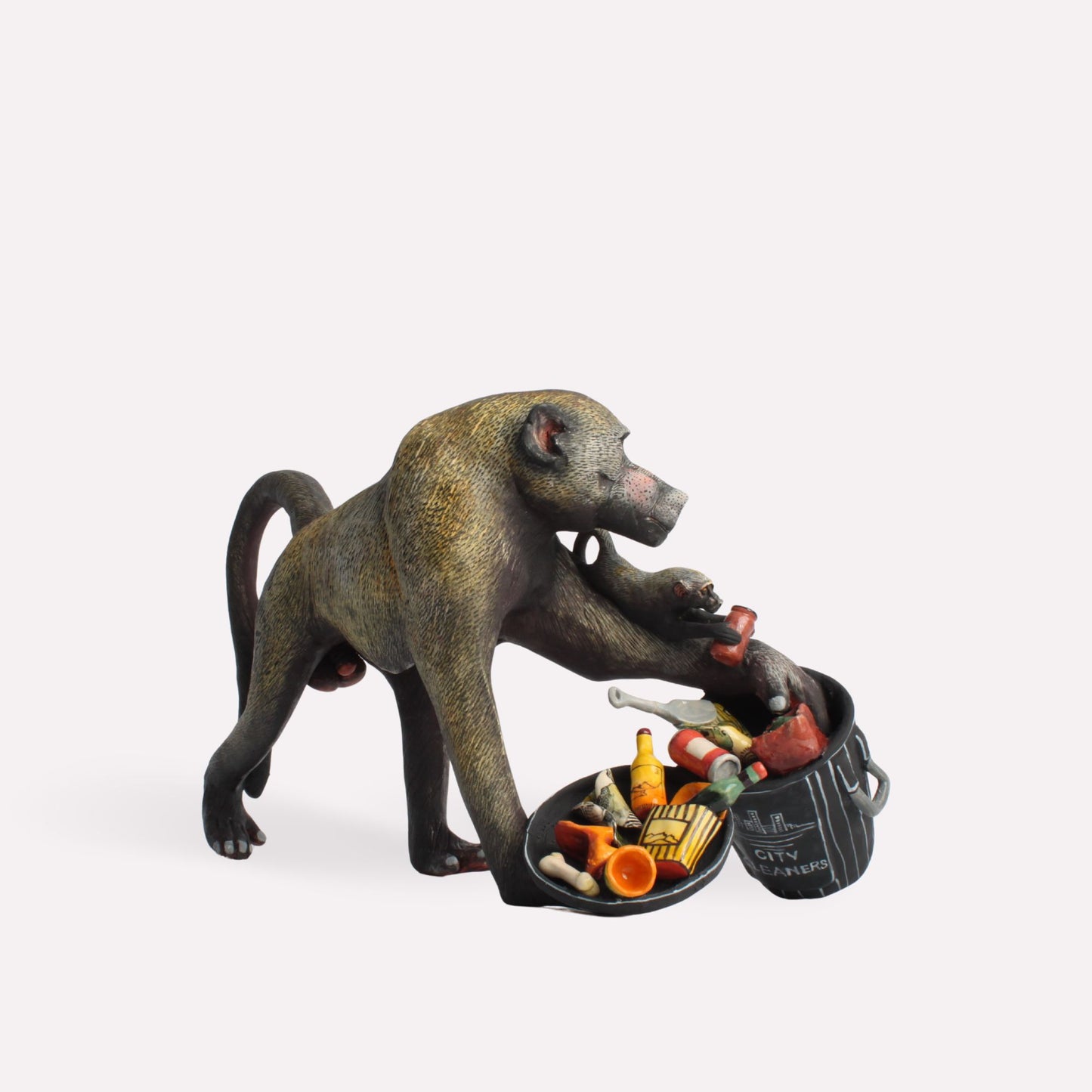 Baboon With Bin Sculpture