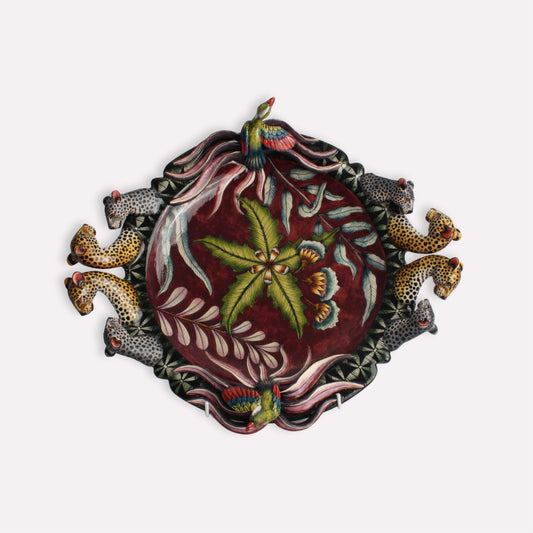 Leopard and Turaco Sculptural Plate