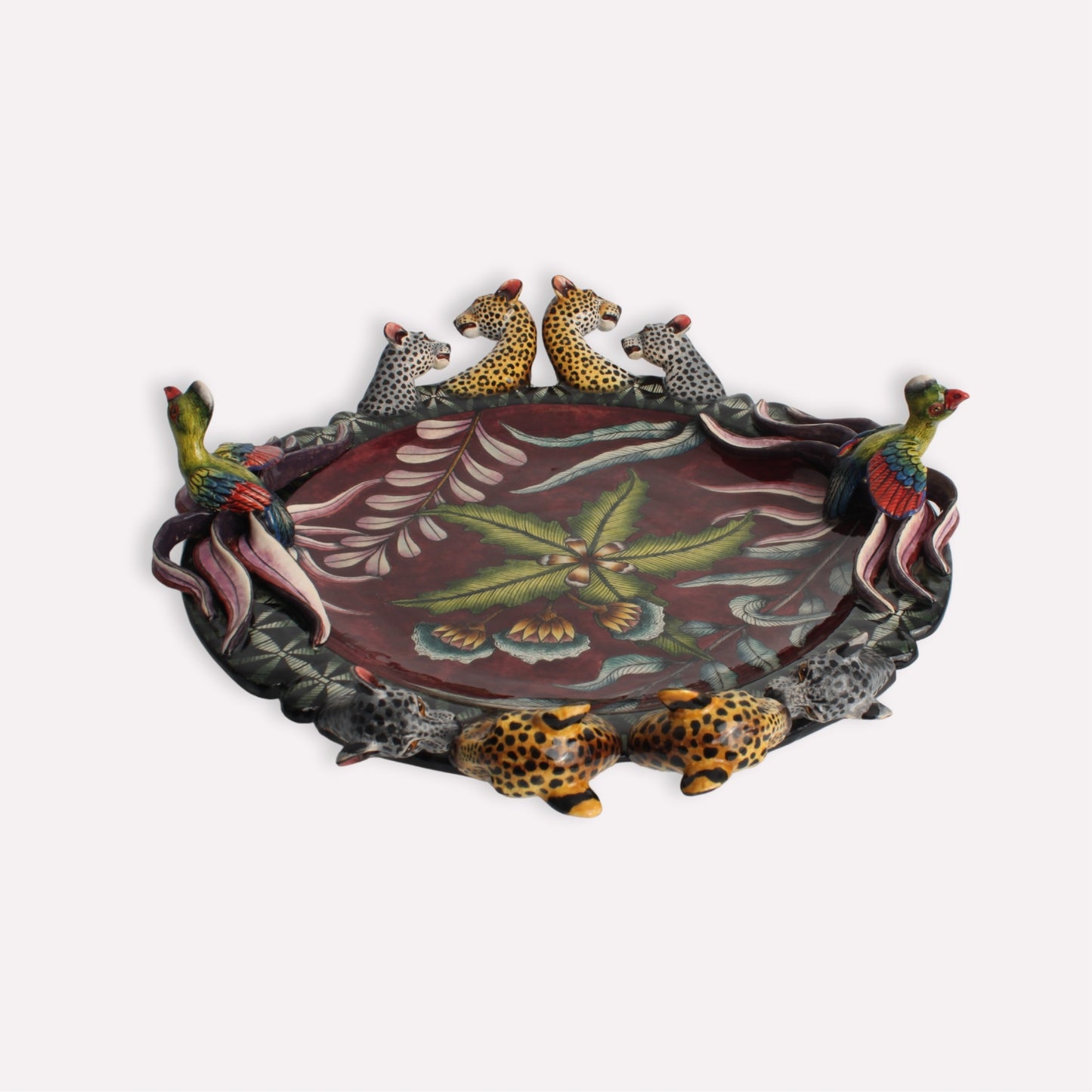 Leopard and Turaco Sculptural Plate