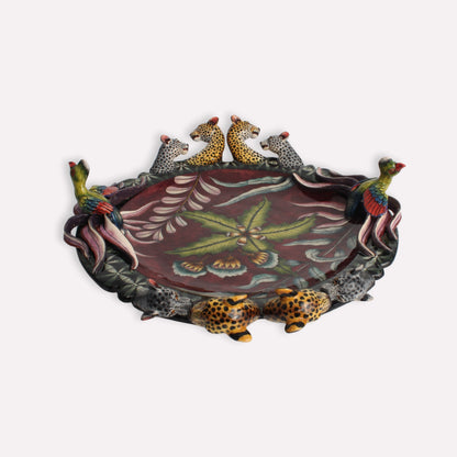 Leopard and Turaco Sculptural Plate