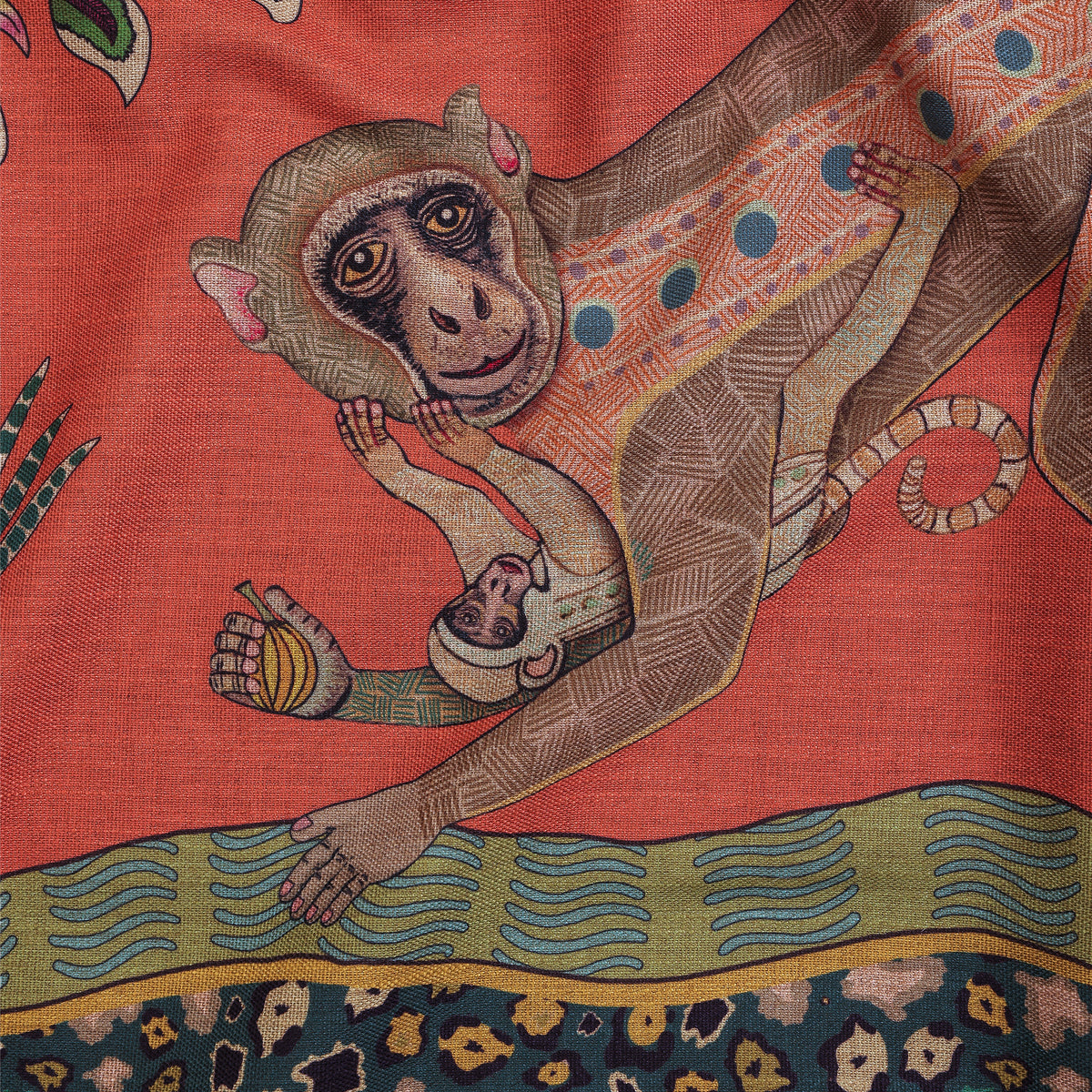 Monkey Tales Linaza Tablecloth in Coral