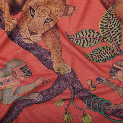 Monkey Tales Linaza Tablecloth in Coral