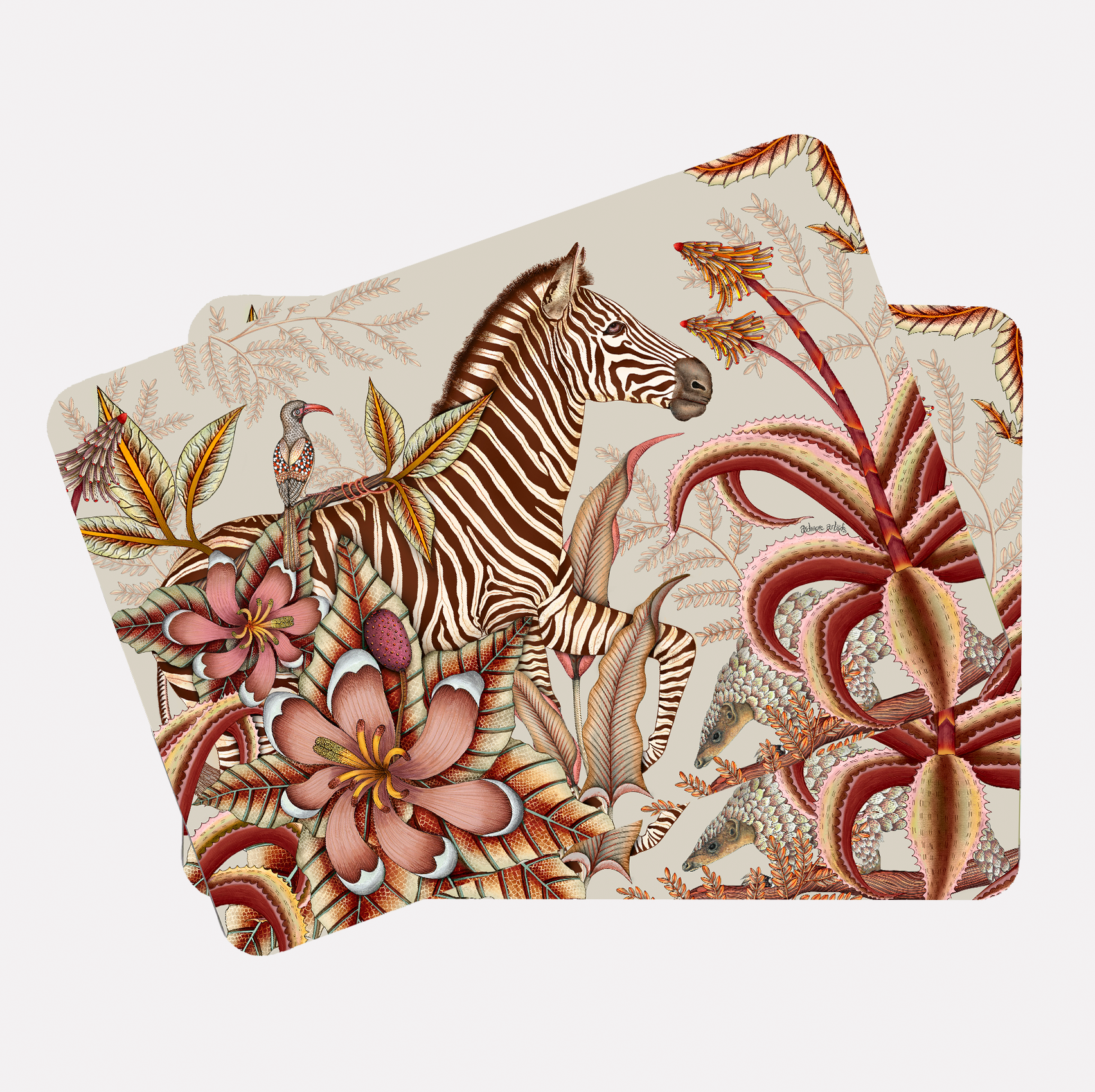 A neatly stacked set of the placemats, displaying their layered design and overall pattern continuity.