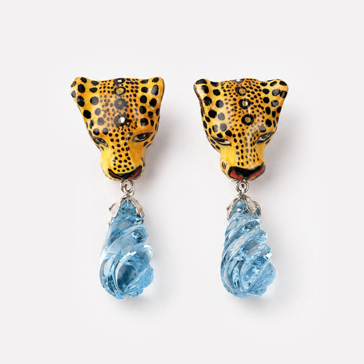 Leopard with Twisty Blue Topaz Drop Earrings