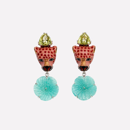Leopard Lemon Quartz and Amazonite Earrings