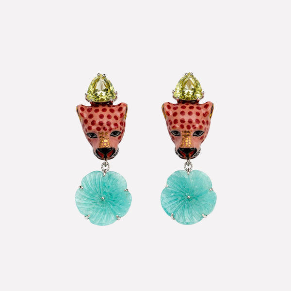 Leopard Lemon Quartz and Amazonite Earrings