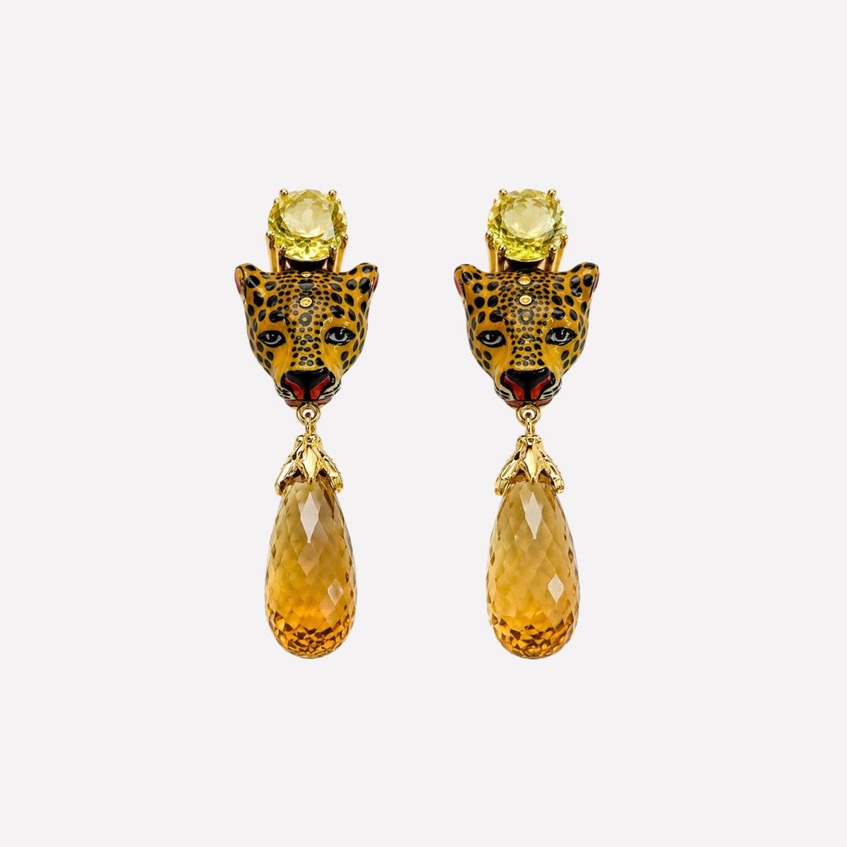 Leopard Lemon Quartz and Citrine Drops Earrings