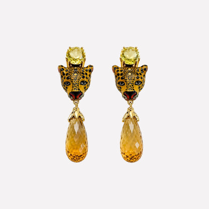 Leopard Lemon Quartz and Citrine Drops Earrings