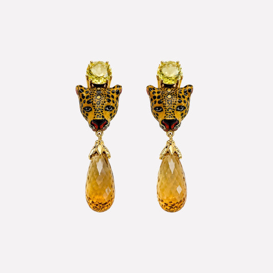 Leopard Lemon Quartz and Citrine Drops Earrings