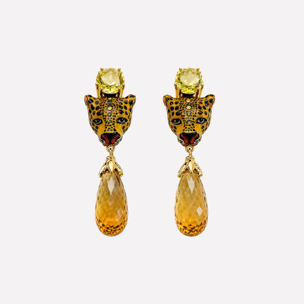 Leopard Lemon Quartz and Citrine Drops Earrings