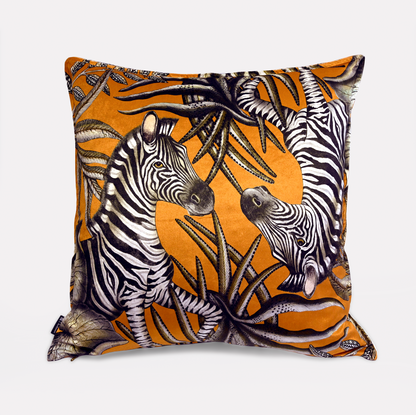 Back view of the Thanda Stripe Flame Velvet Cushion Cover, showcasing the cohesive design elements that complete the look.