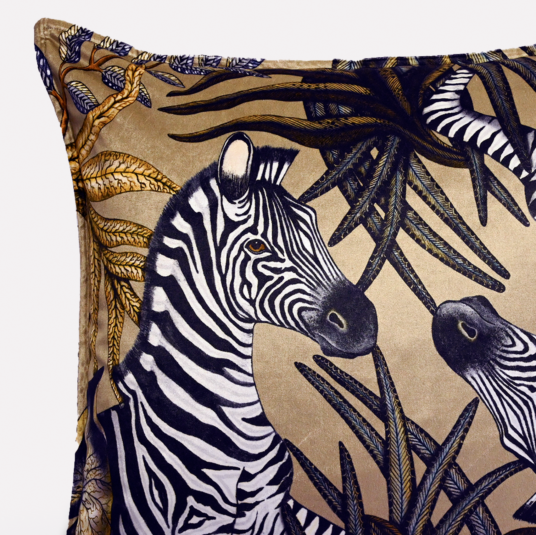 Close-up of the Thanda Stripe Savannah Velvet Cushion Cover, highlighting the intricate top-stitch detail and vibrant design.