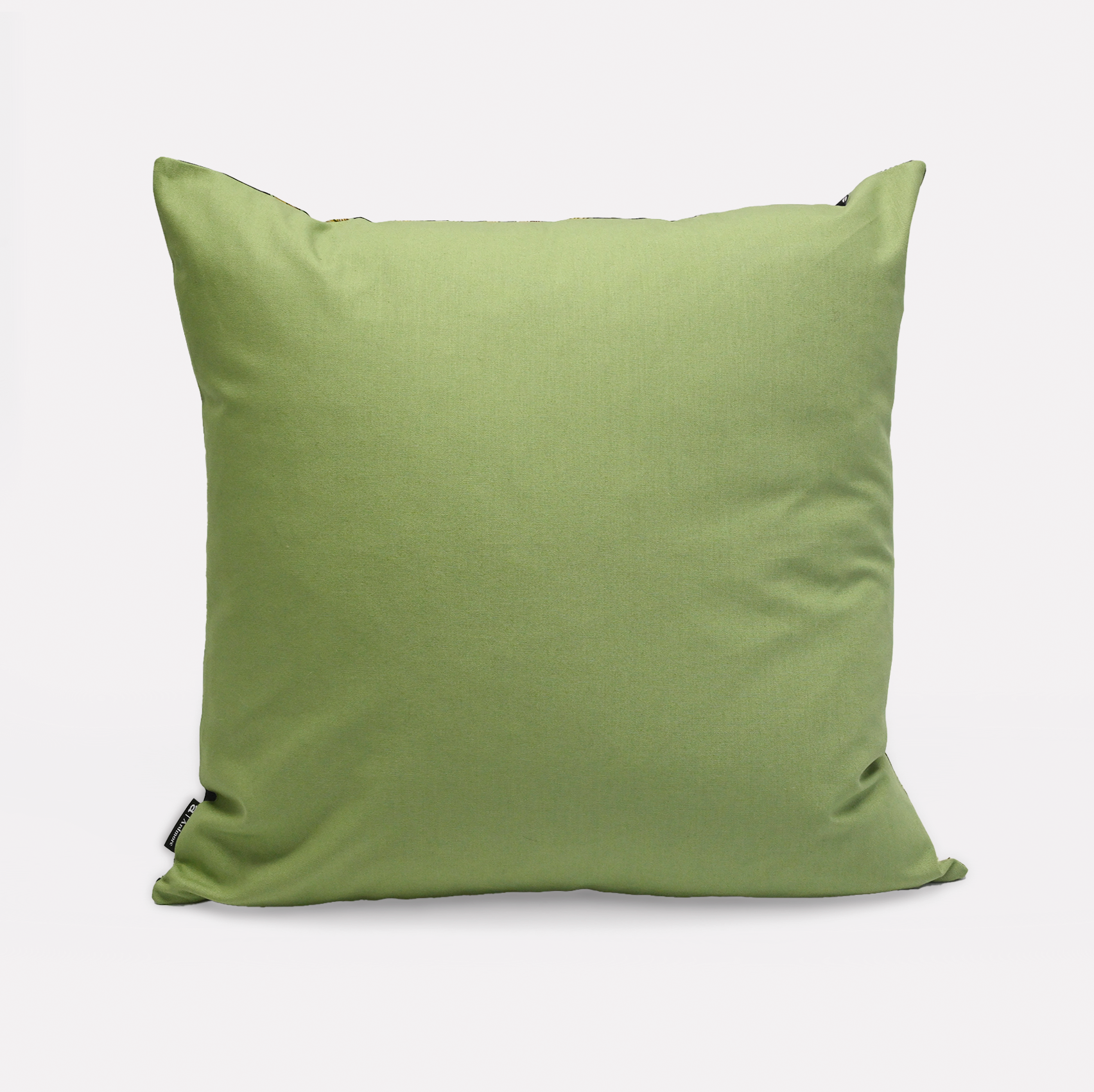 Back view of the Thanda Stripe Night Cotton Cushion Cover, showcasing a solid green fabric for a subtle, versatile aesthetic.