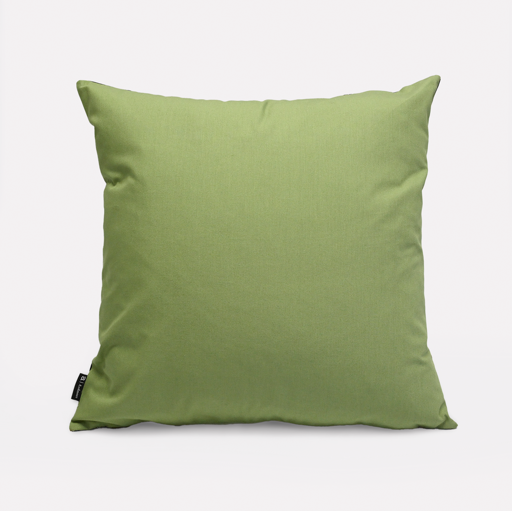 Back view of the Thanda Stripe Tanzanite Cotton Cushion Cover, featuring a solid green fabric for a clean, minimalist look