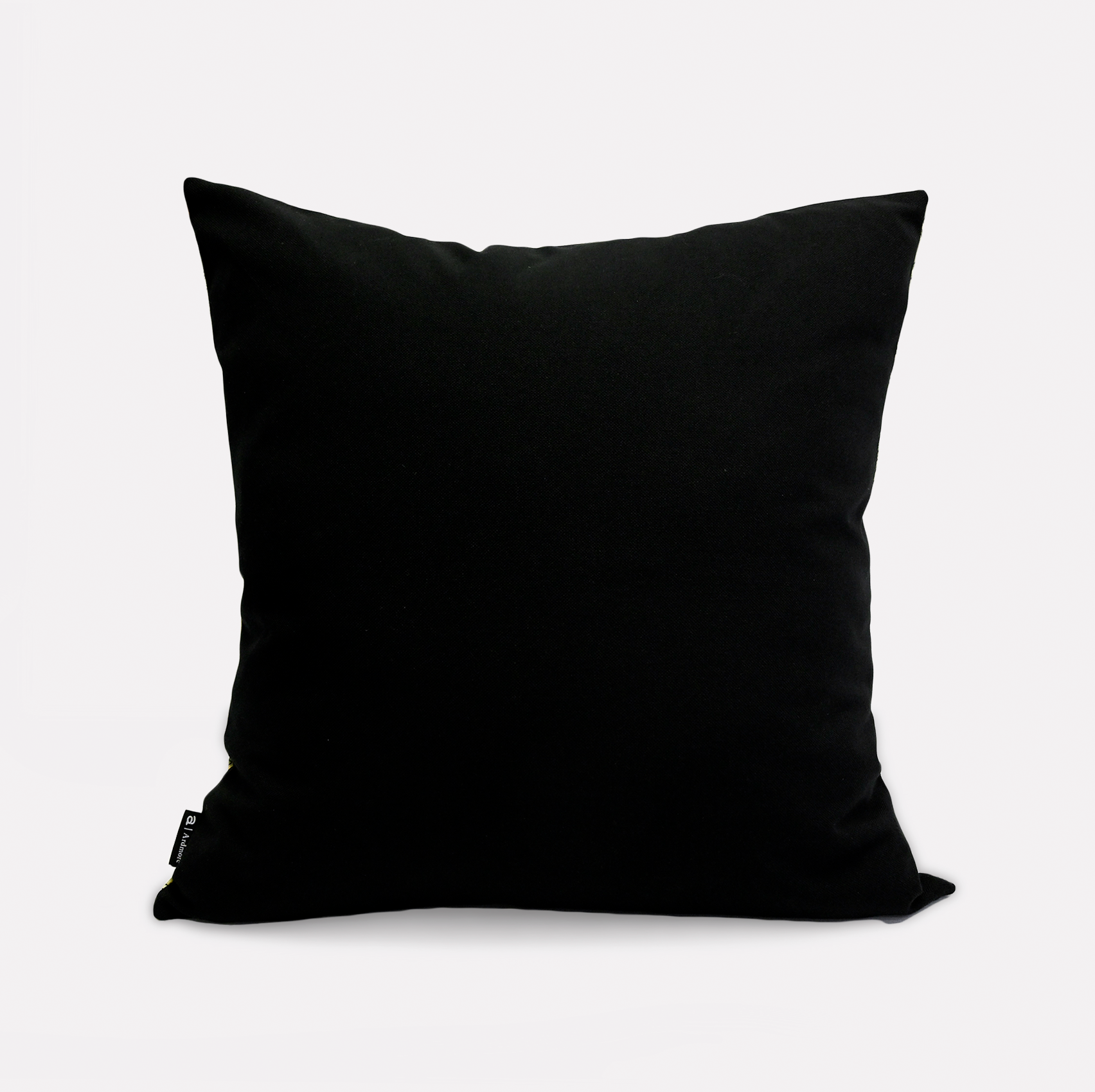 Back view of the Thanda Stripe Flame Cotton Cushion Cover, showcasing a smooth and minimalist black cotton finish.