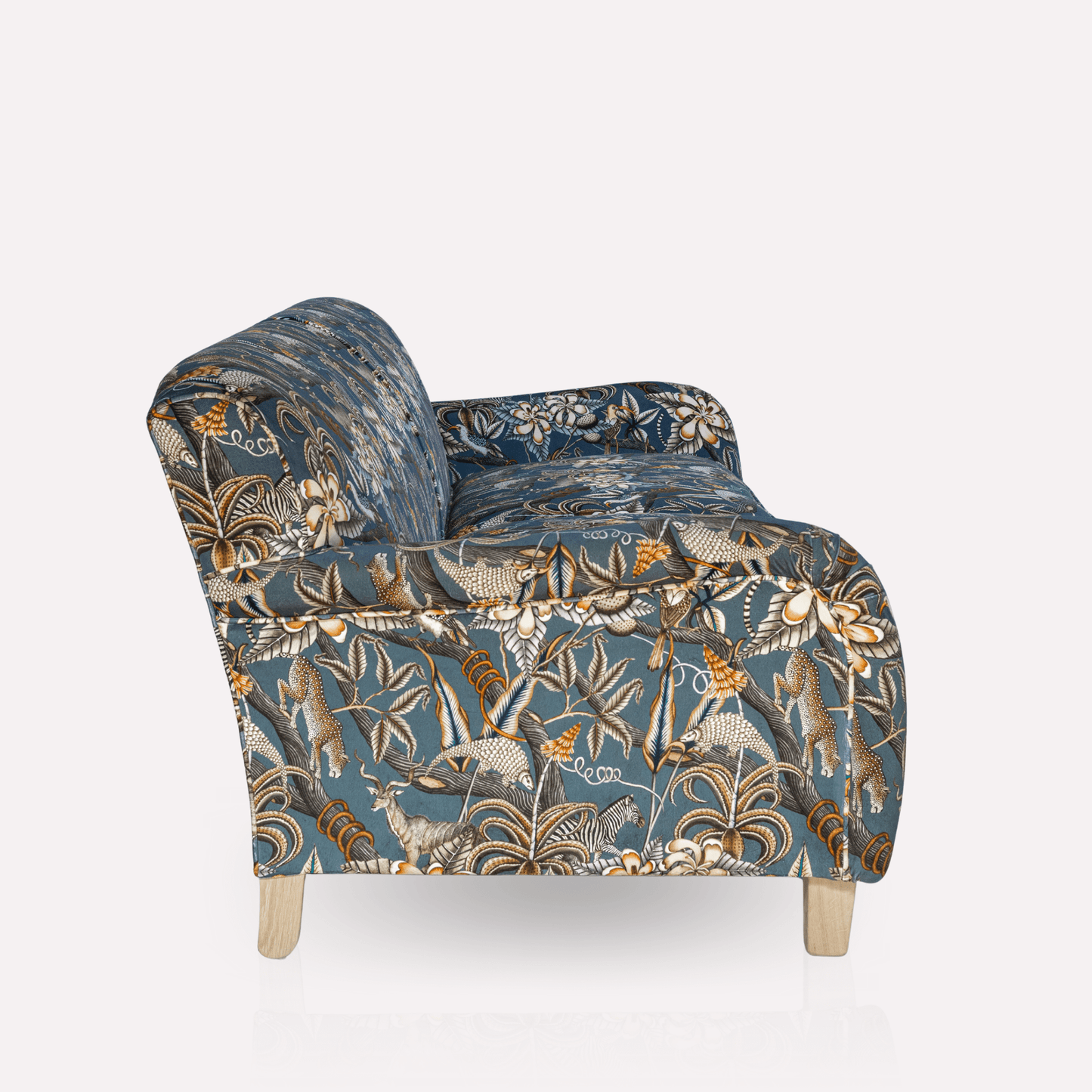 Highlights the depth (105cm) and sleek contours, offering insight into its ergonomic design and comfort level.