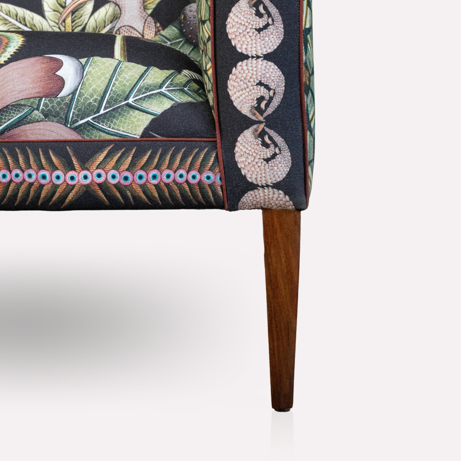 Zoomed-in section of the Ardmore Thanda Sofa Limited Edition, showing the fine stitchwork and textured fabric