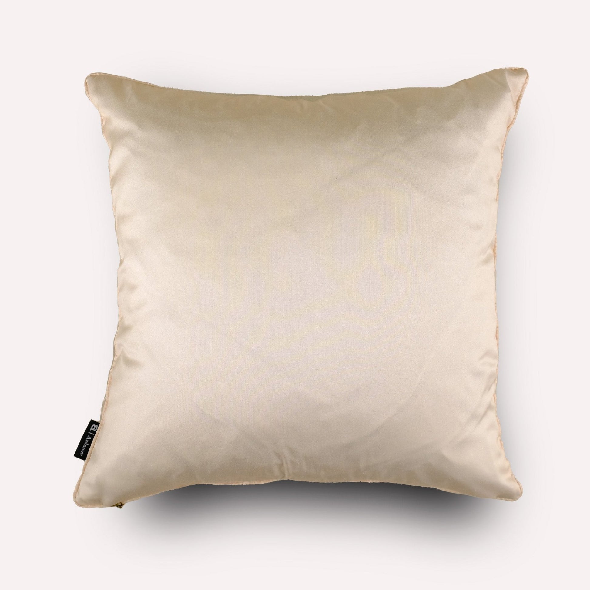 Back view of the Thanda Pangolin in Pearl Silk Cushion Cover, featuring plain silk in a soft pearl hue with elegant piping detail.
