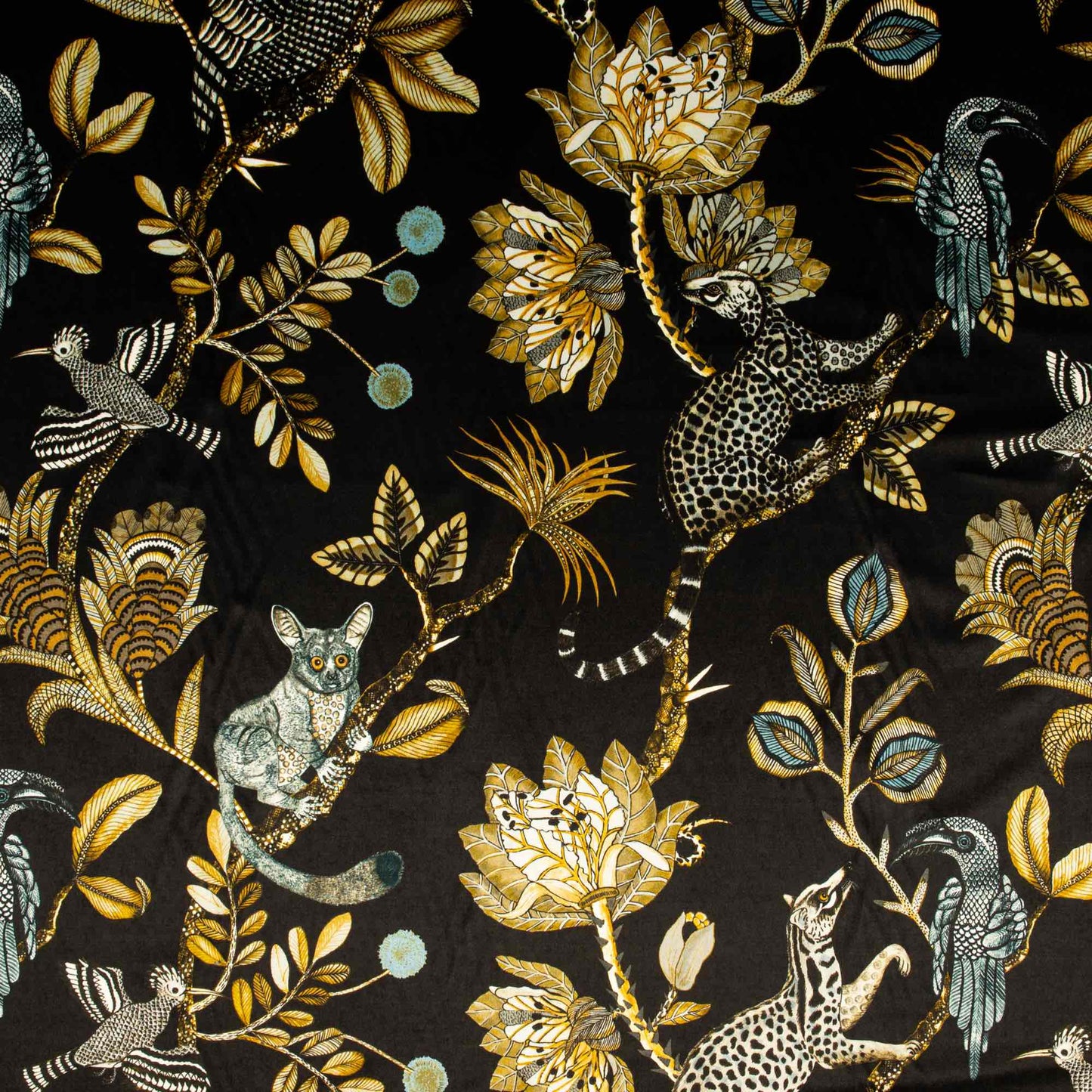 Camp Critters Brass Velvet Fabric