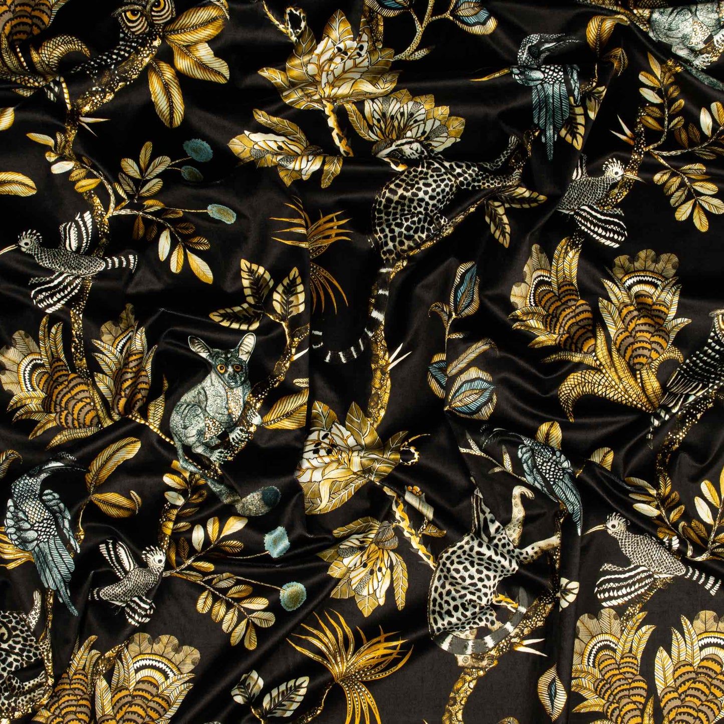 Camp Critters Brass Velvet Fabric