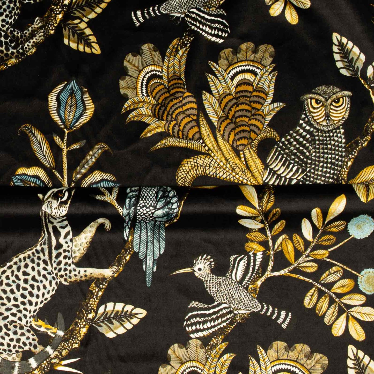 Camp Critters Brass Velvet Fabric