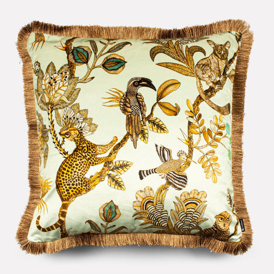 Camp Critters Mist Fringed Cushion Cover