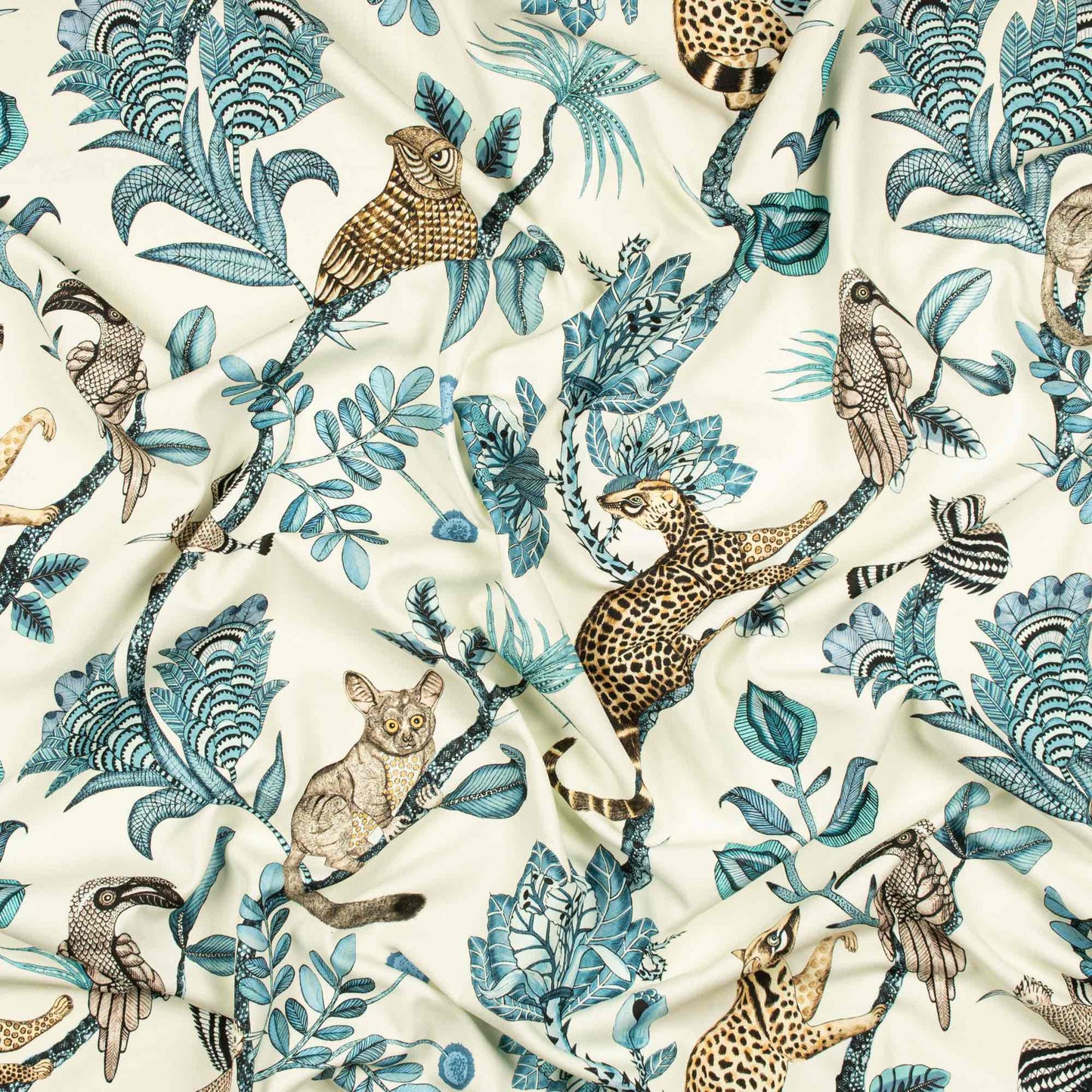 Camp Critters Tanzanite Linen Fabric