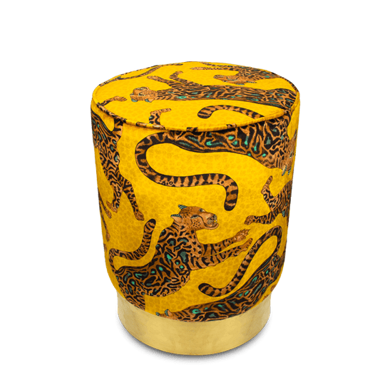 Cheetah Kings Gold Velvet Pouffe-Ottoman-Ardmore Design