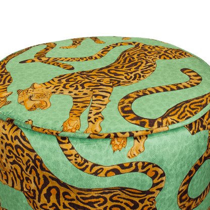 Cheetah Kings Jade Velvet Pouffe-Ottoman-Ardmore Design