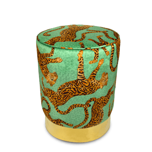 Cheetah Kings Jade Velvet Pouffe-Ottoman-Ardmore Design
