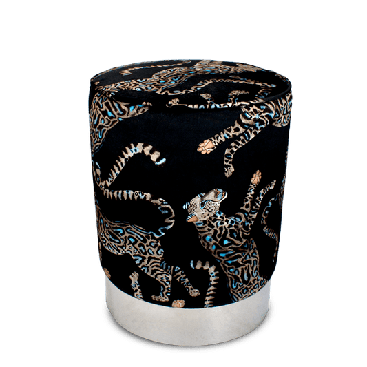 Cheetah Kings Starry Nights Velvet Pouffe-Ottoman-Ardmore Design