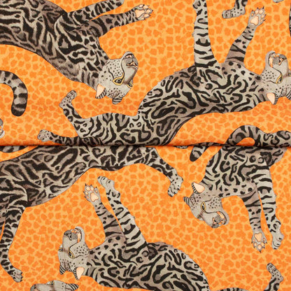 Cheetah Kings Coral Linen Fabric