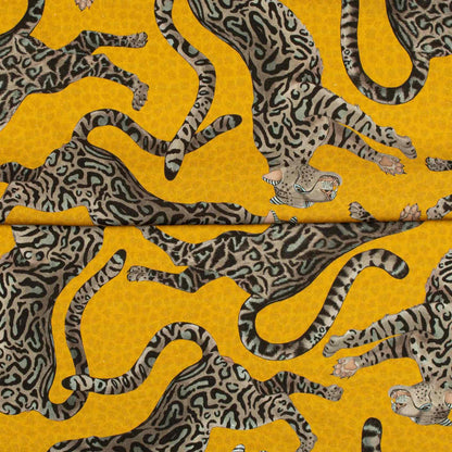 Cheetah Kings Gold Linen Fabric