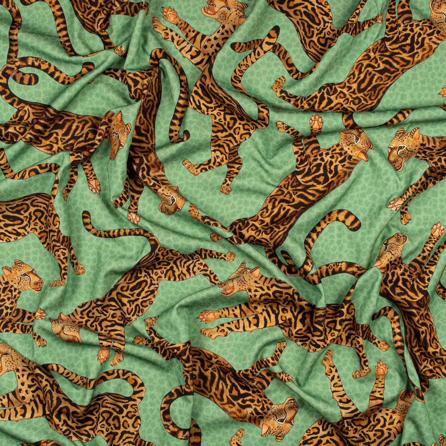 Cheetah Kings Jade Linen Fabric
